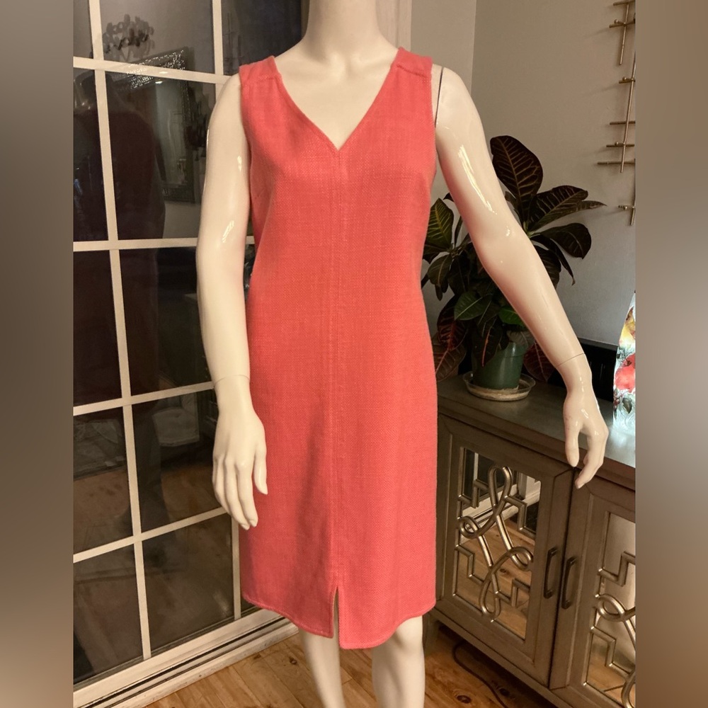 Talbots Coral Woven Textured Midi Sheath Dress Sleeveless Spring Womans Size 4